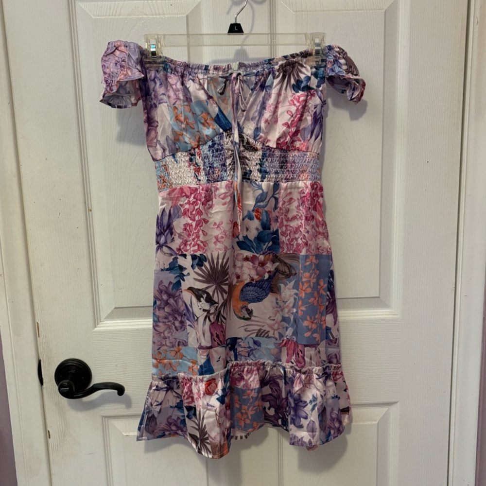 Off-Shoulder Ruffle Hem Dress - Lavender, size small